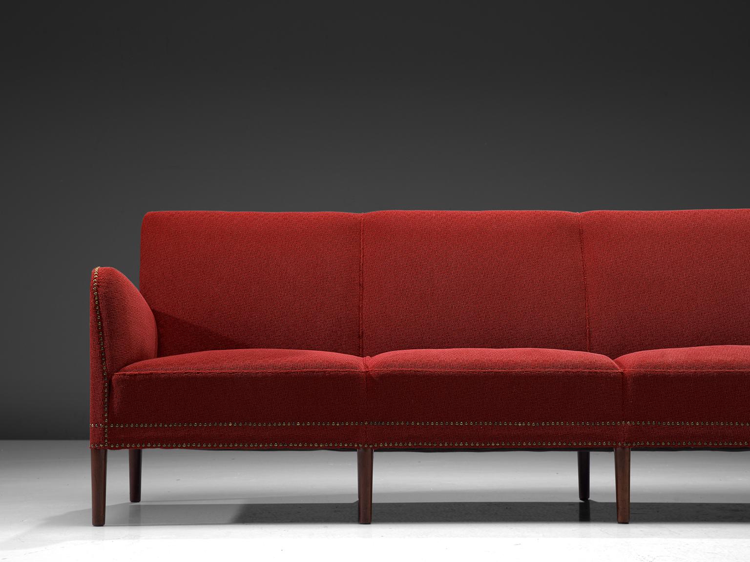 Mid-20th Century Danish Large Four-Seat Sofa in Red Upholstery 