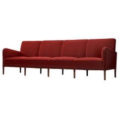 Danish Large Four-Seat Sofa in Red Upholstery 