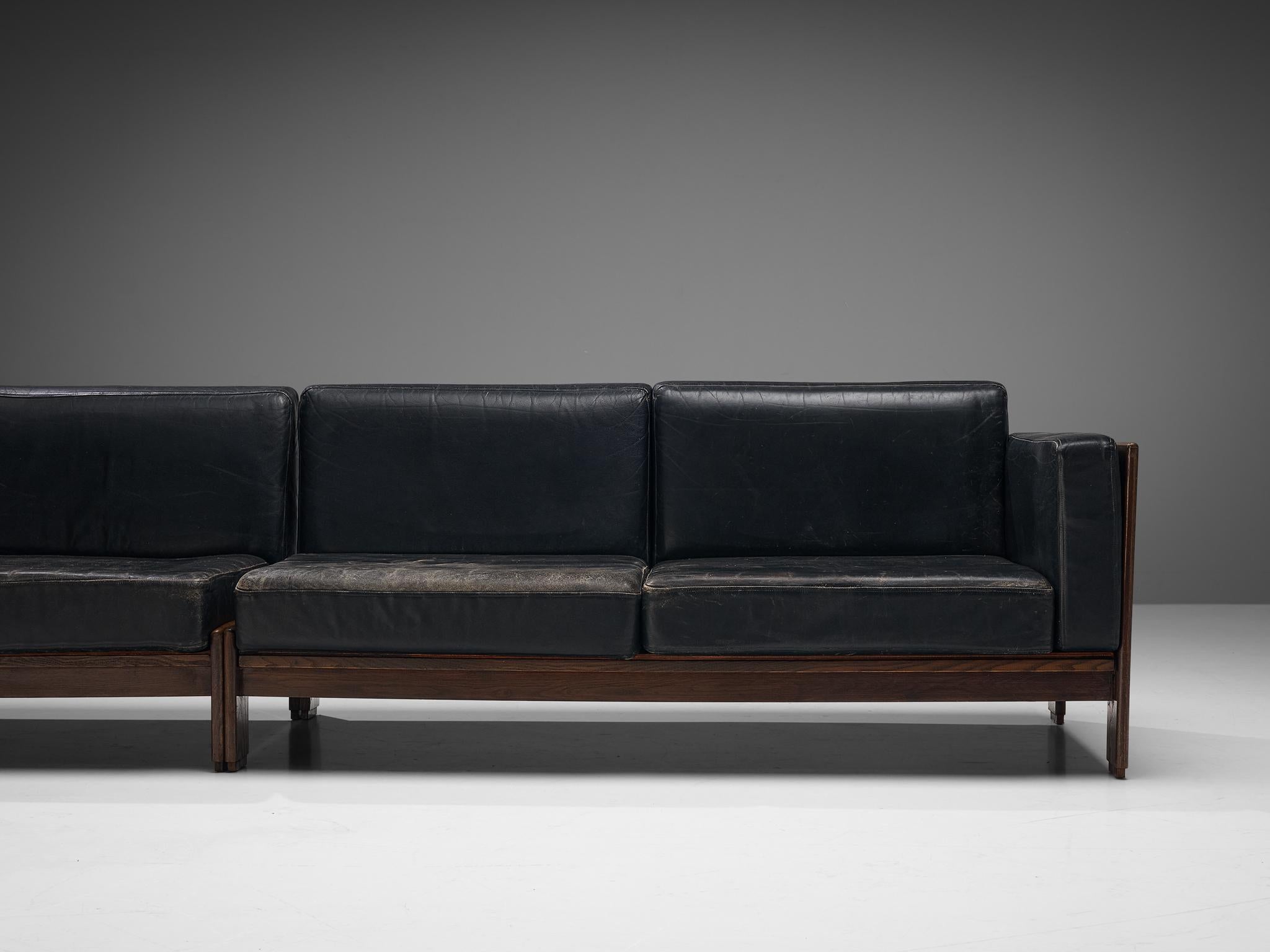 Large Four Seater Sofa in Ash and Black Leather 1