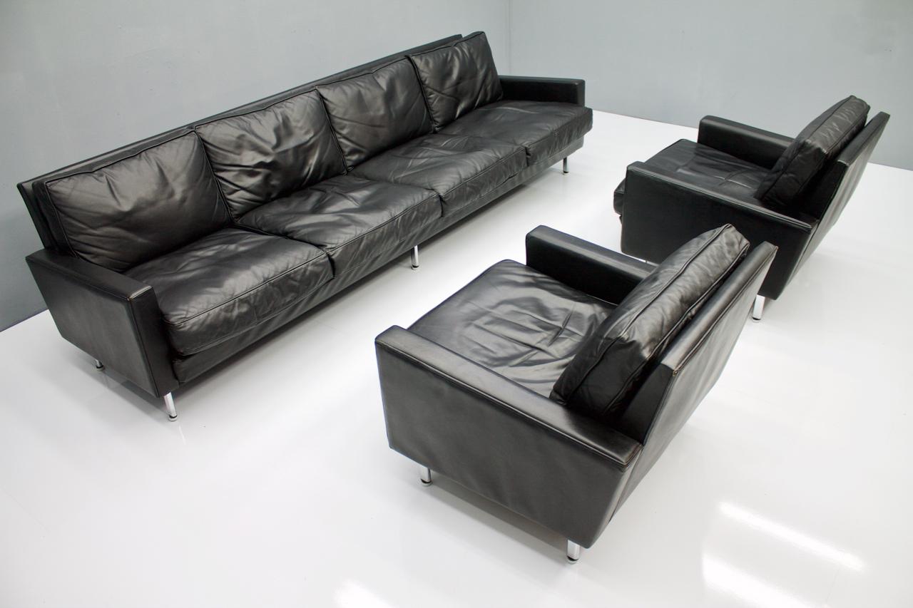 Large George Nelson 'Loose Cushion' Four-Seat Sofa in Black Leather 5