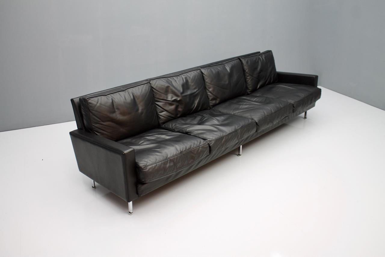 European Large George Nelson 'Loose Cushion' Four-Seat Sofa in Black Leather