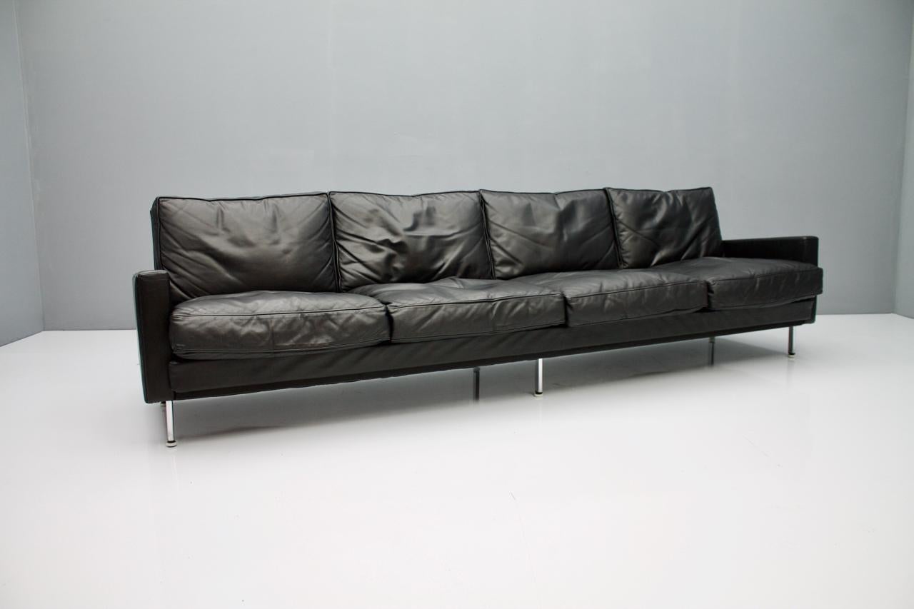 Large George Nelson 'Loose Cushion' Four-Seat Sofa in Black Leather 1