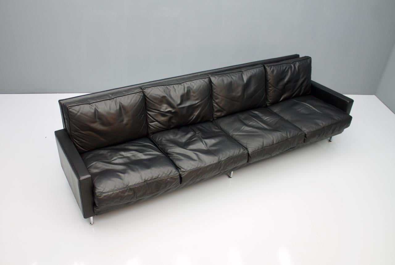 Large George Nelson 'Loose Cushion' Four-Seat Sofa in Black Leather 2