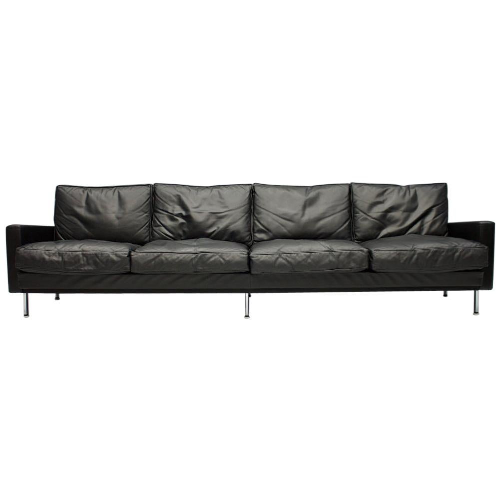 Large George Nelson 'Loose Cushion' Four-Seat Sofa in Black Leather