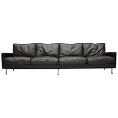 Large George Nelson 'Loose Cushion' Four-Seat Sofa in Black Leather