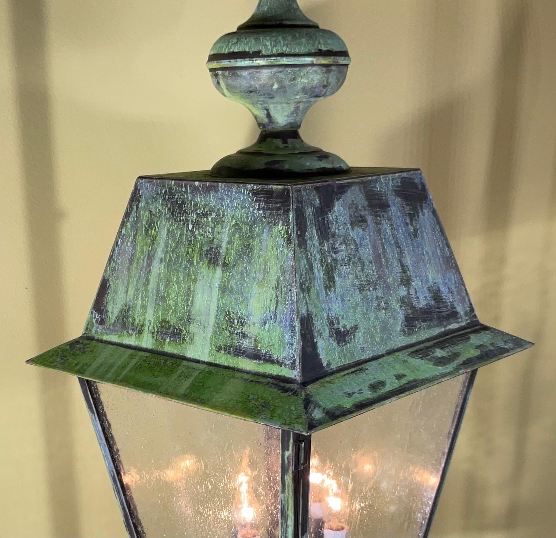 Contemporary Large Four Sides Brass Hanging Lantern 32” x 14” x 14” For Sale