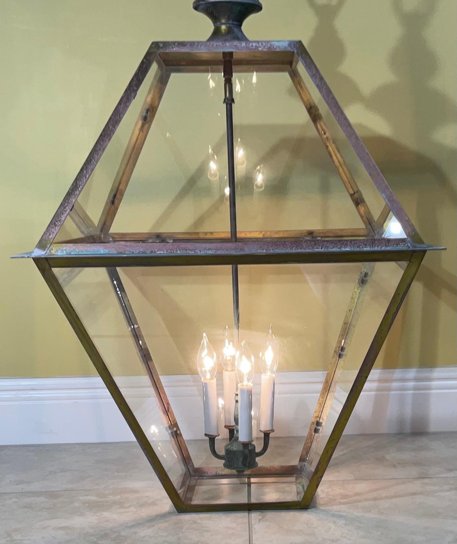 Hand-Crafted Large Four Sides Brass Hanging Lantern