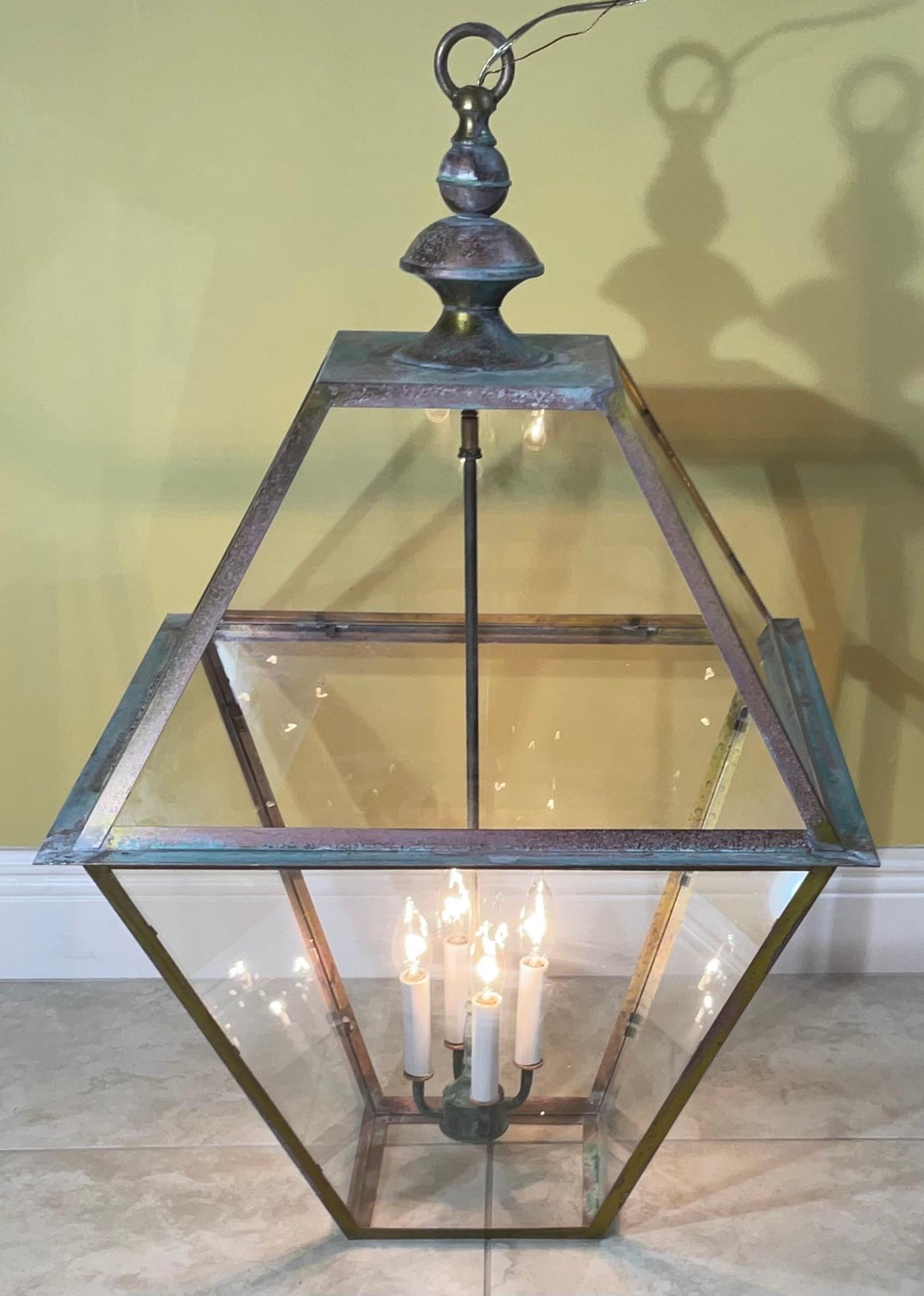 Contemporary Large Four Sides Brass Hanging Lantern