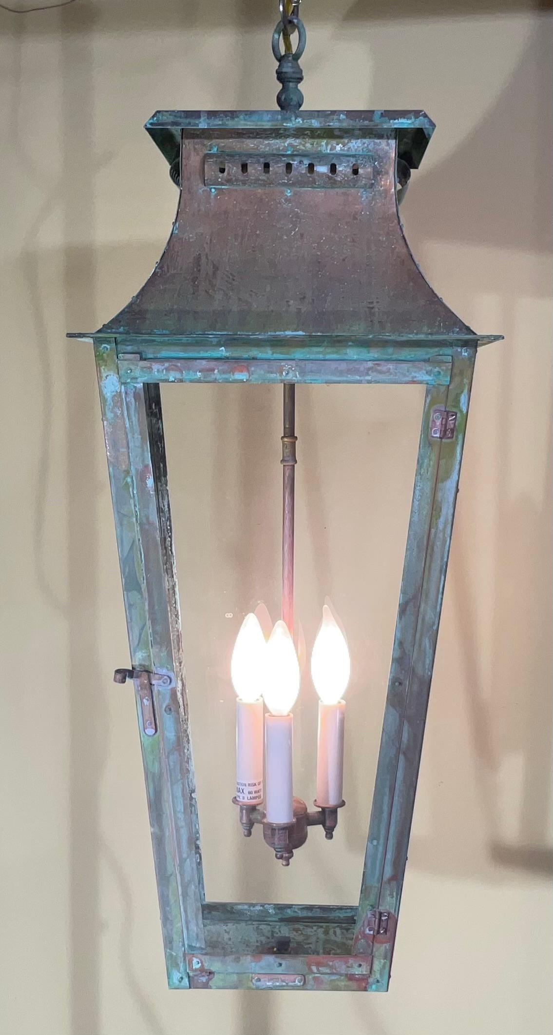 Large Four Sides Hanging Copper Lantern For Sale 4