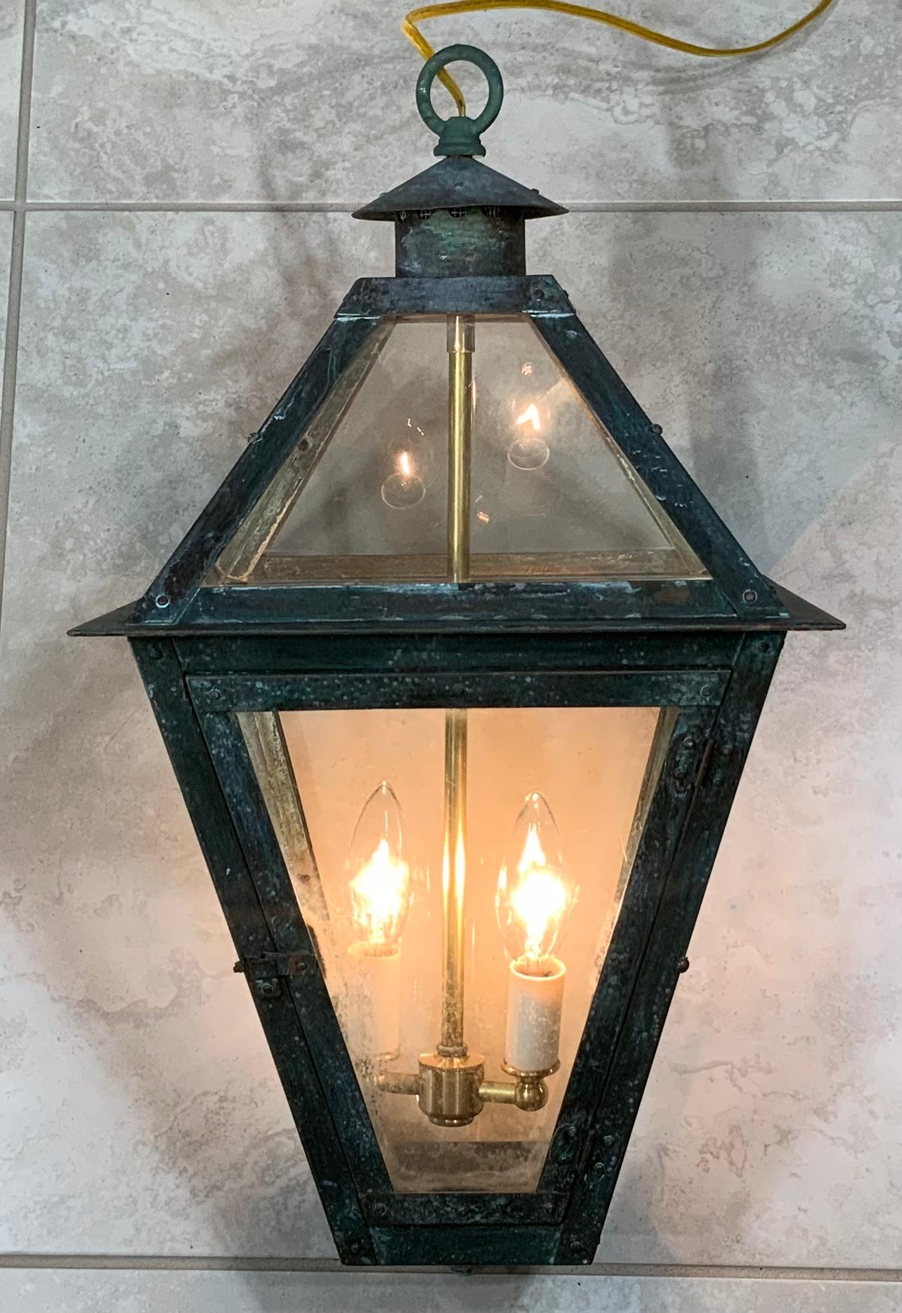 American Large Four-Sides Hanging Copper Lantern For Sale