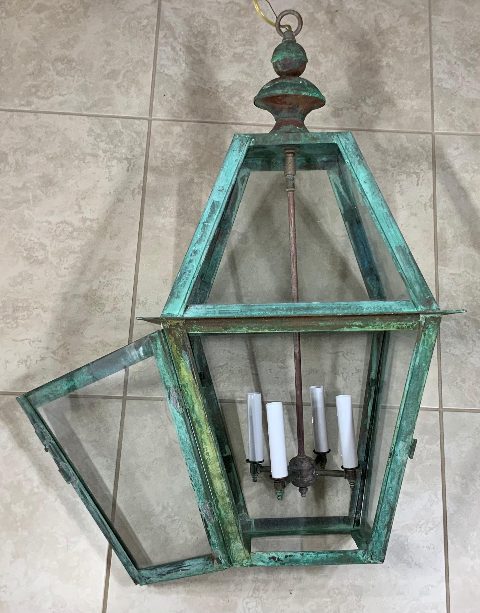 Large Four-Sides Hanging Copper Lantern In Good Condition In Delray Beach, FL