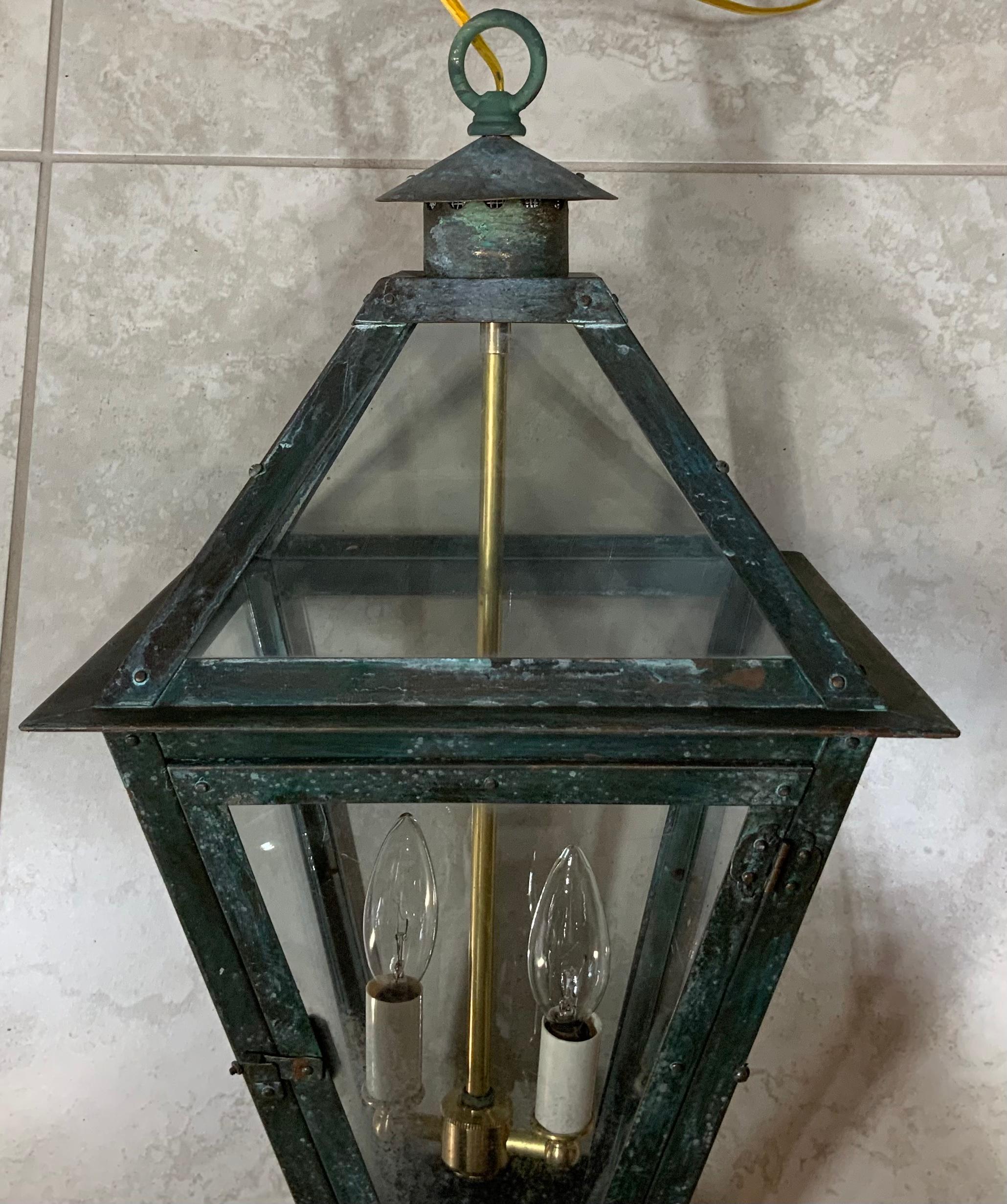 20th Century Large Four-Sides Hanging Copper Lantern For Sale