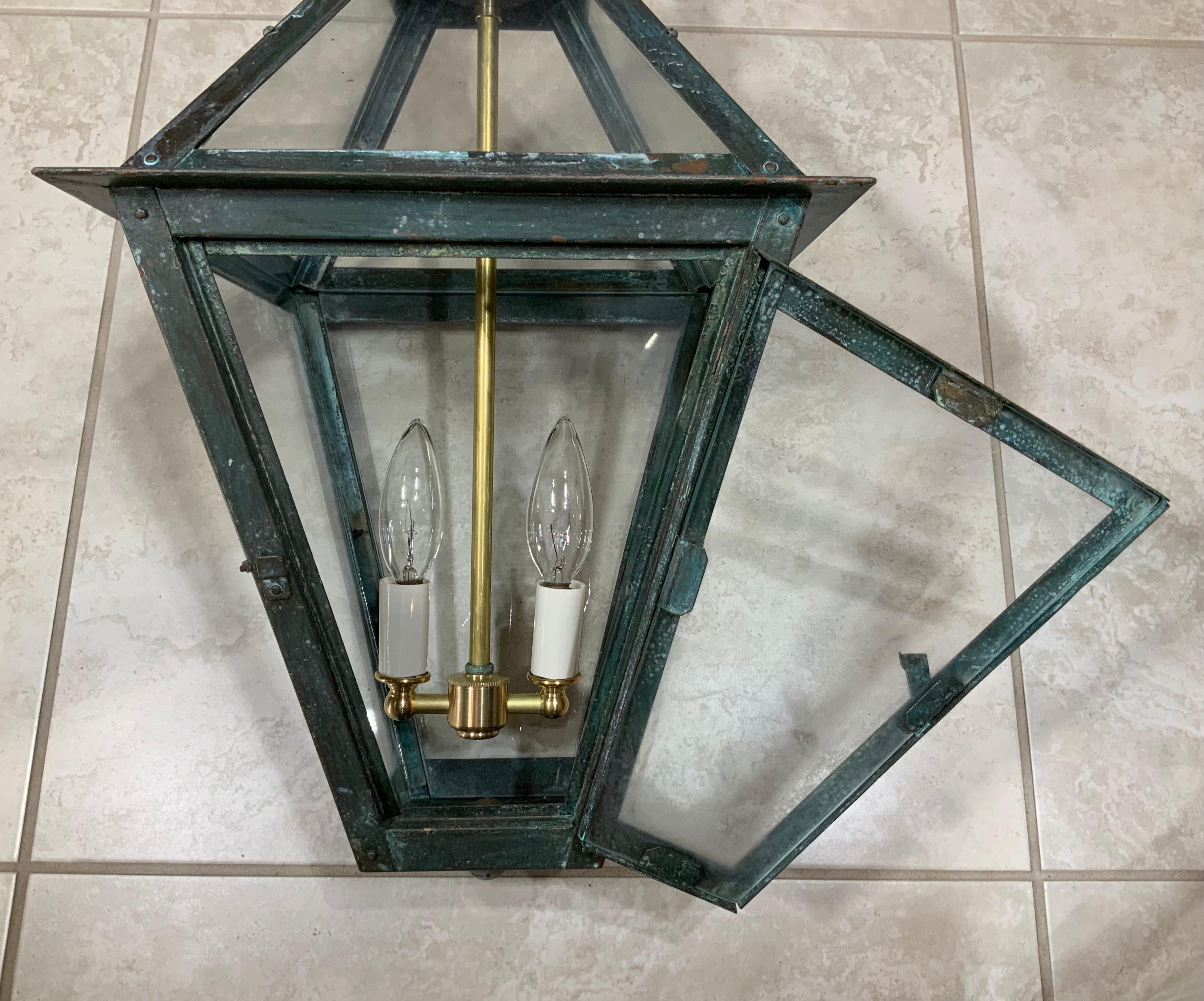 Large Four-Sides Hanging Copper Lantern For Sale 1