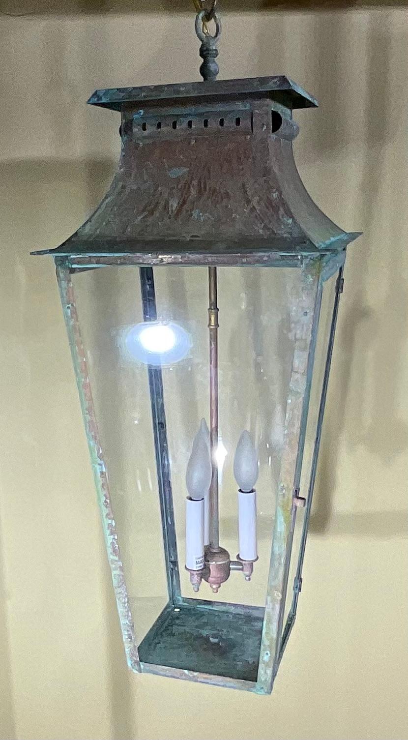 Contemporary Large Four Sides Hanging Copper Lantern For Sale