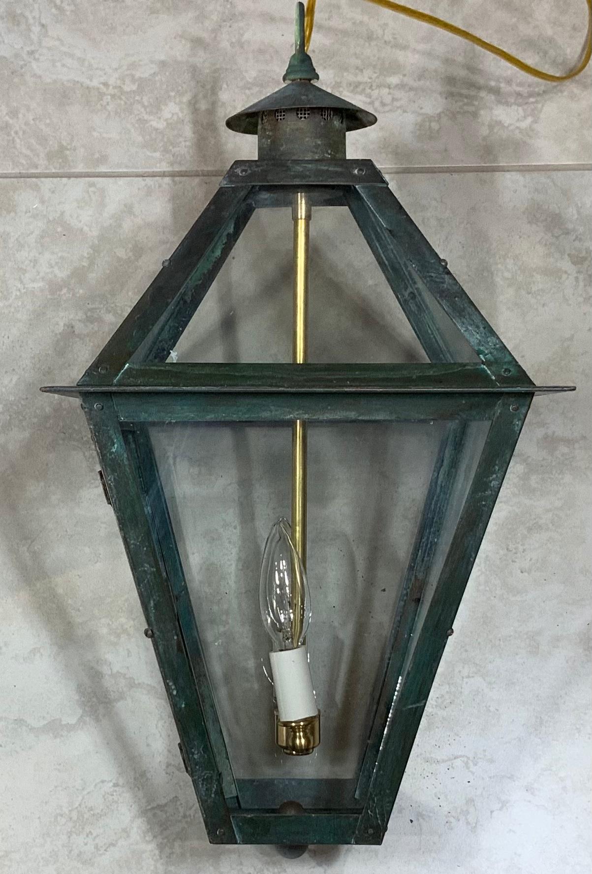 Large Four-Sides Hanging Copper Lantern For Sale 3