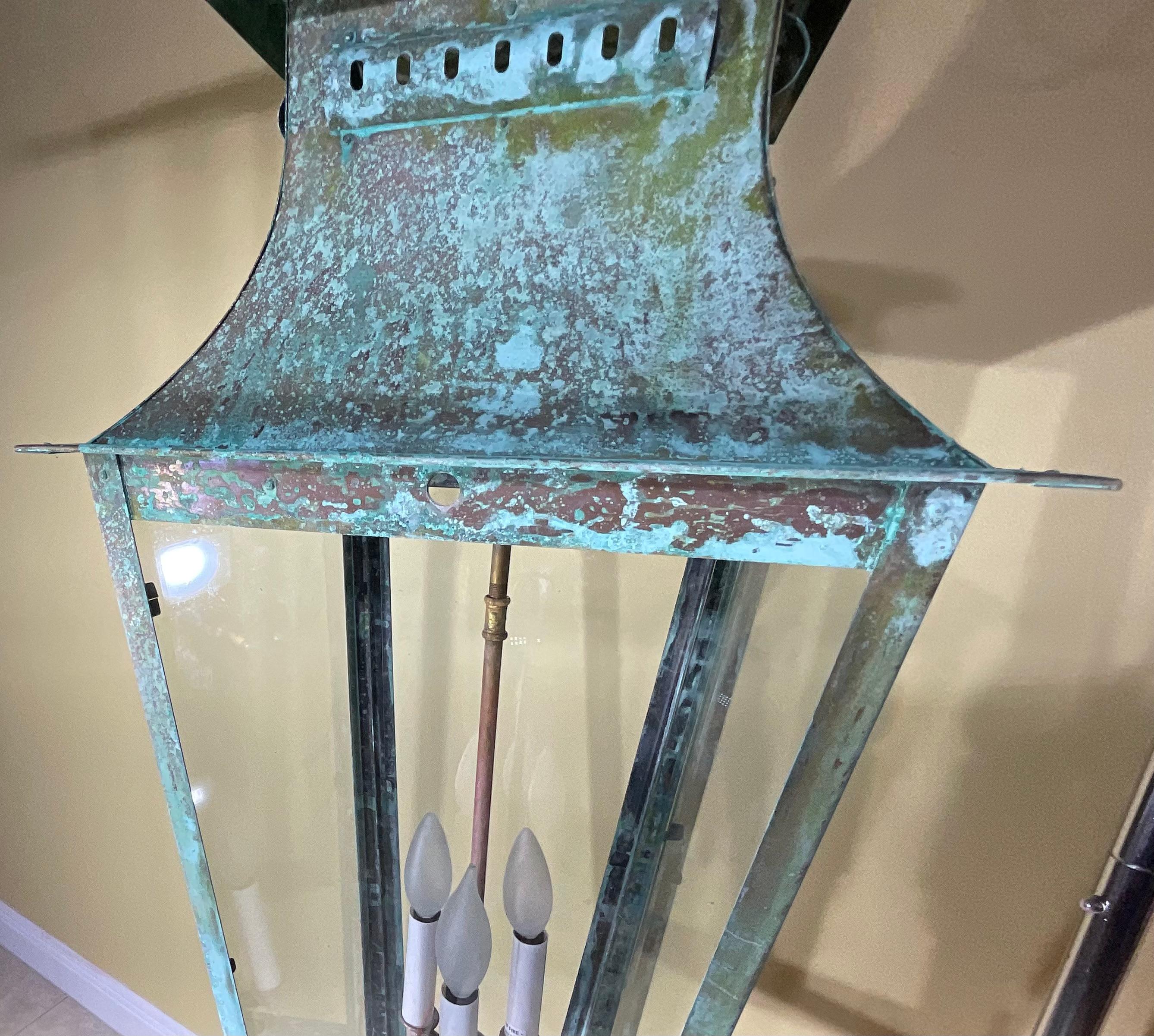 Large Four Sides Hanging Copper Lantern For Sale 2