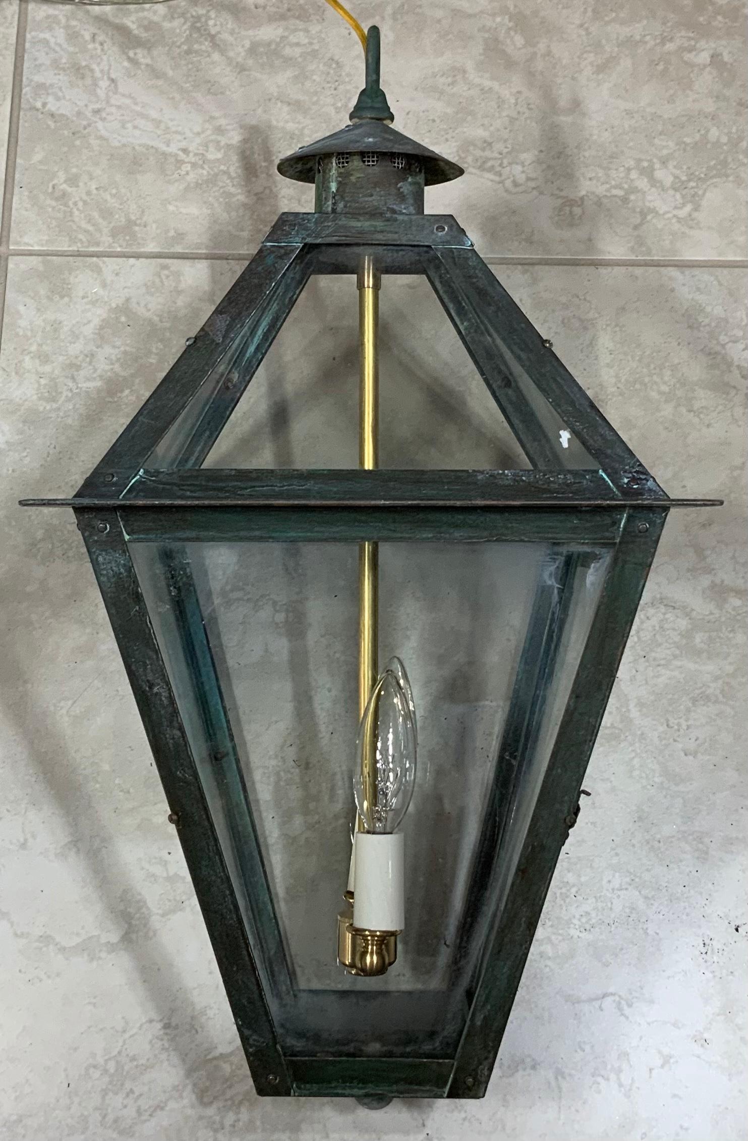 Large Four-Sides Hanging Copper Lantern For Sale 4
