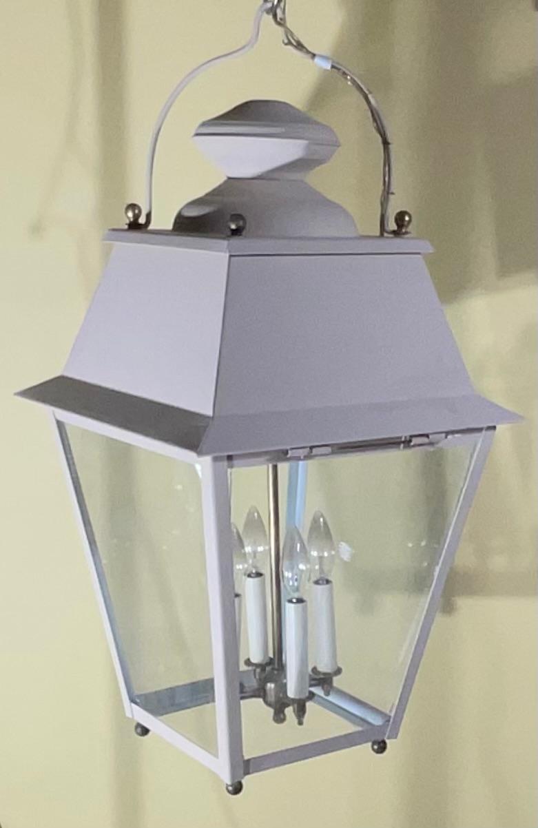American Large Four Sides Solid Brass Hanging Lantern 30” X 15” X 15” For Sale