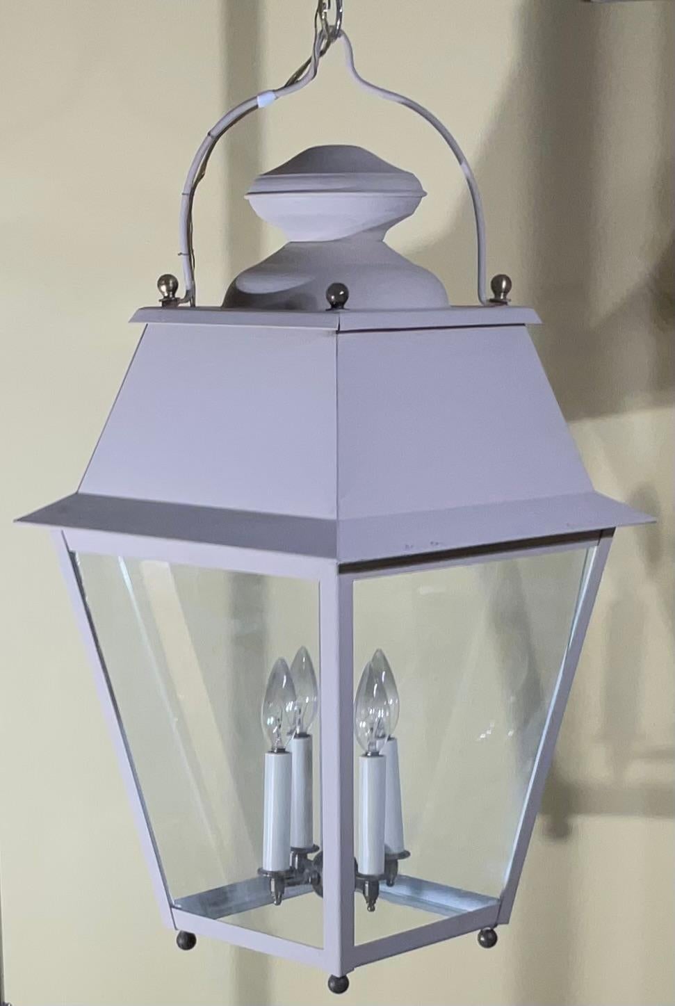 Contemporary Large Four Sides Solid Brass Hanging Lantern 30” X 15” X 15” For Sale