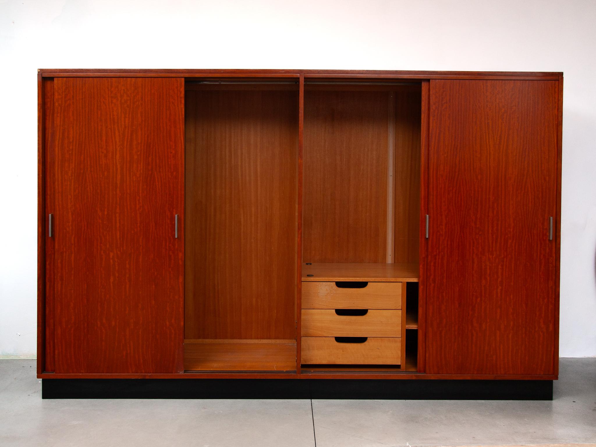 Hand-Crafted Large Four Sliding Doors Wardrobe designed by Alfred Hendrickx, 1960