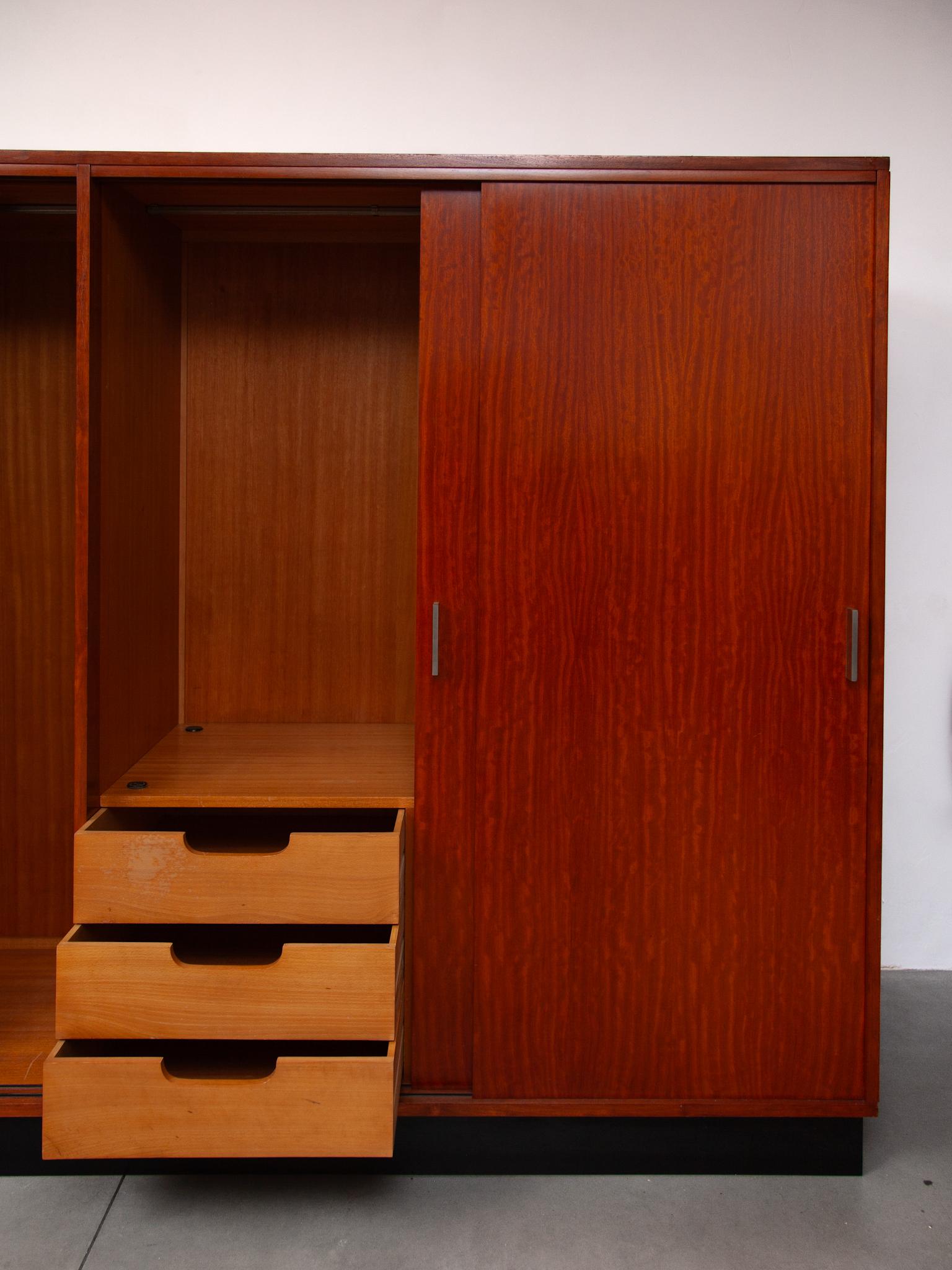 Wood Large Four Sliding Doors Wardrobe designed by Alfred Hendrickx, 1960