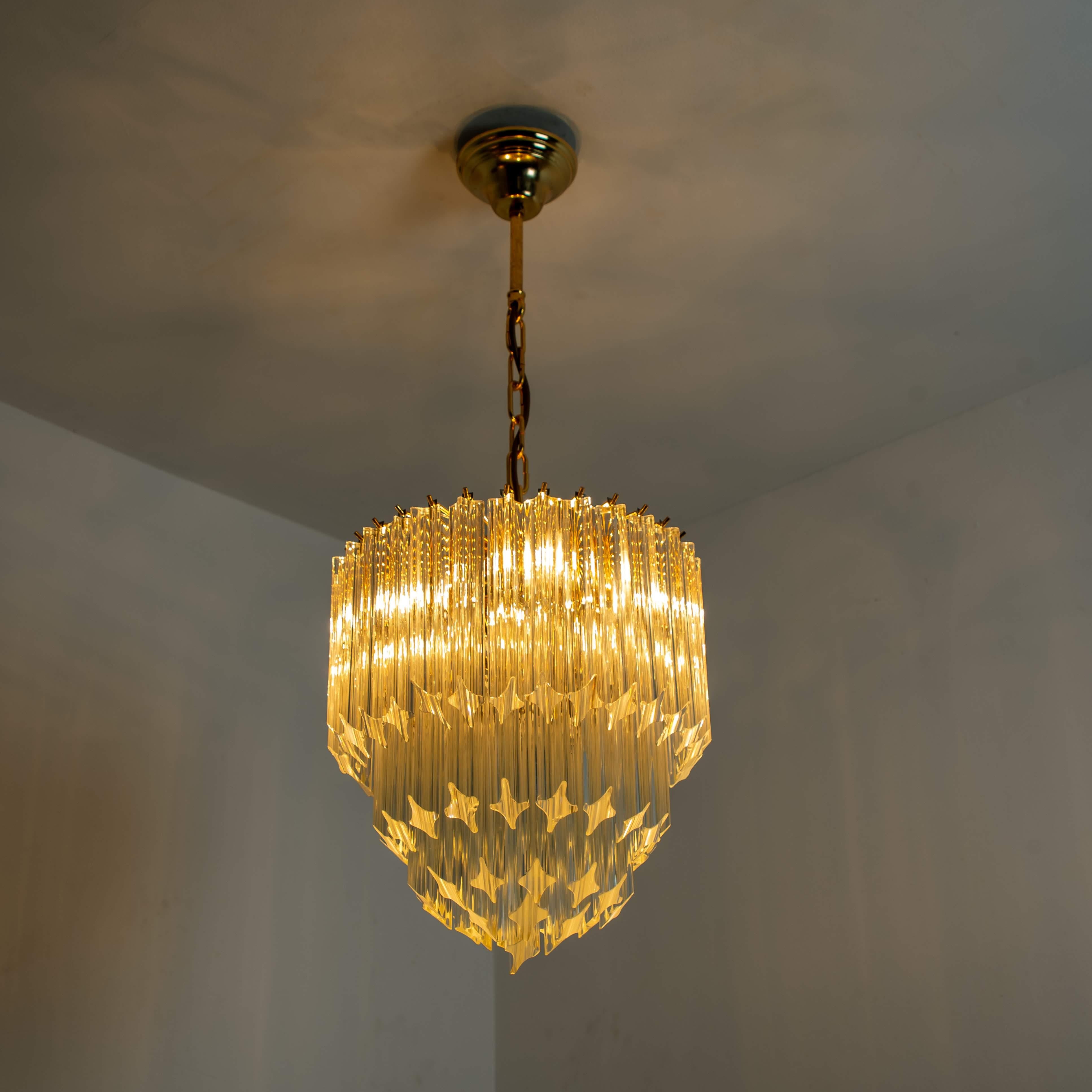 Brass Large Four-Tier Cristal Venini Chandelier, 1960