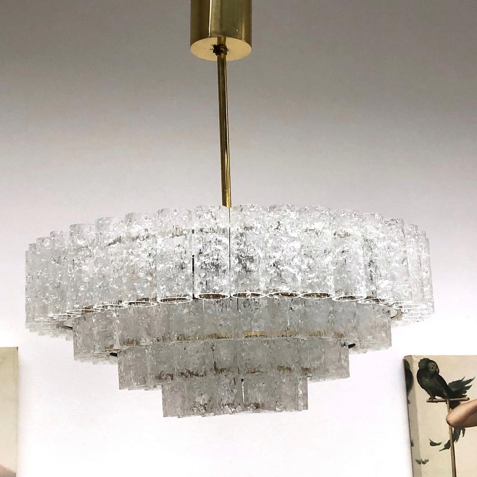 Large Four-Tier Glass Tube Chandelier by Doria Leuchten, Germany, 1960s 5