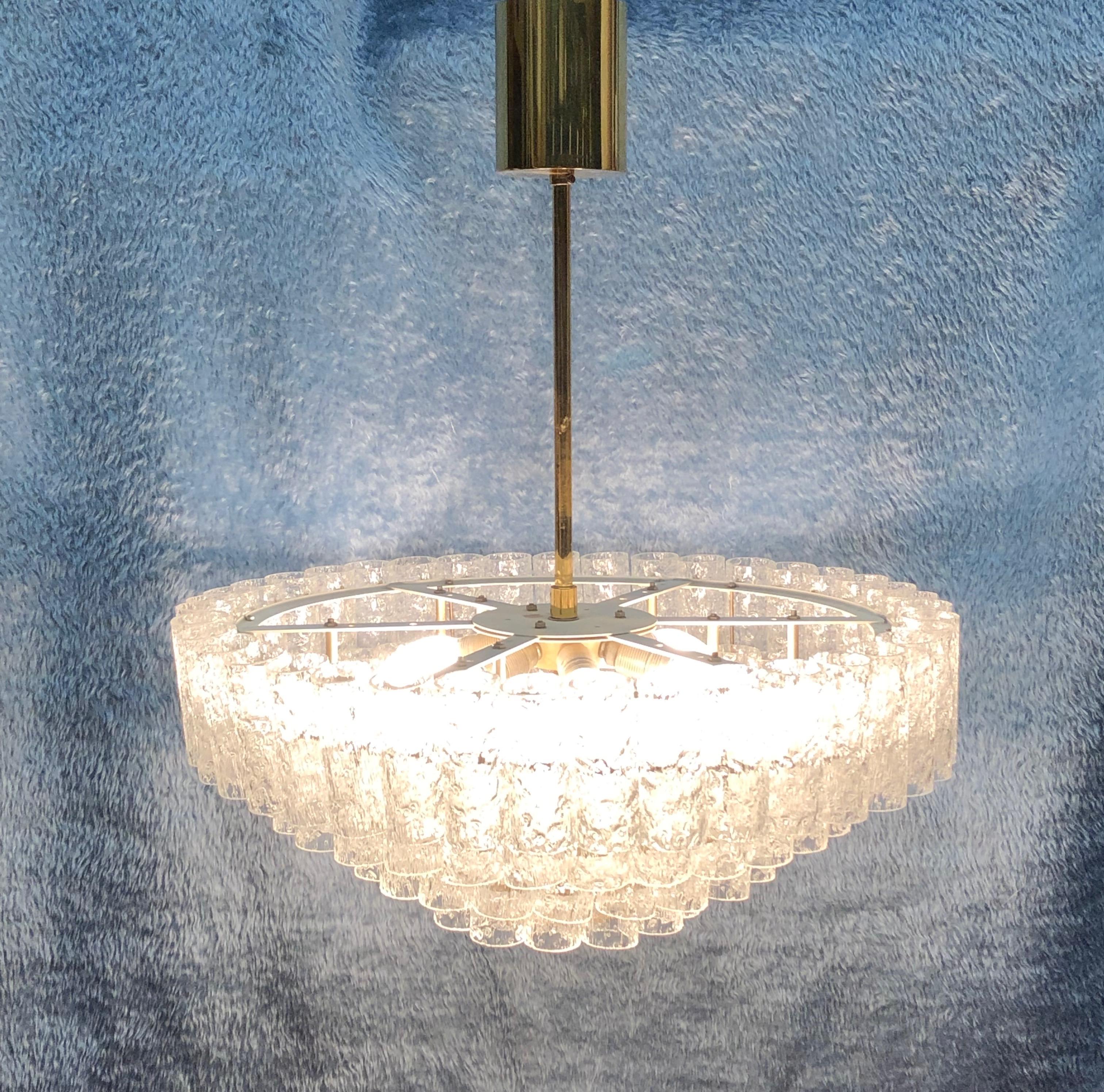 Large Four-Tier Glass Tube Chandelier by Doria Leuchten, Germany, 1960s 6