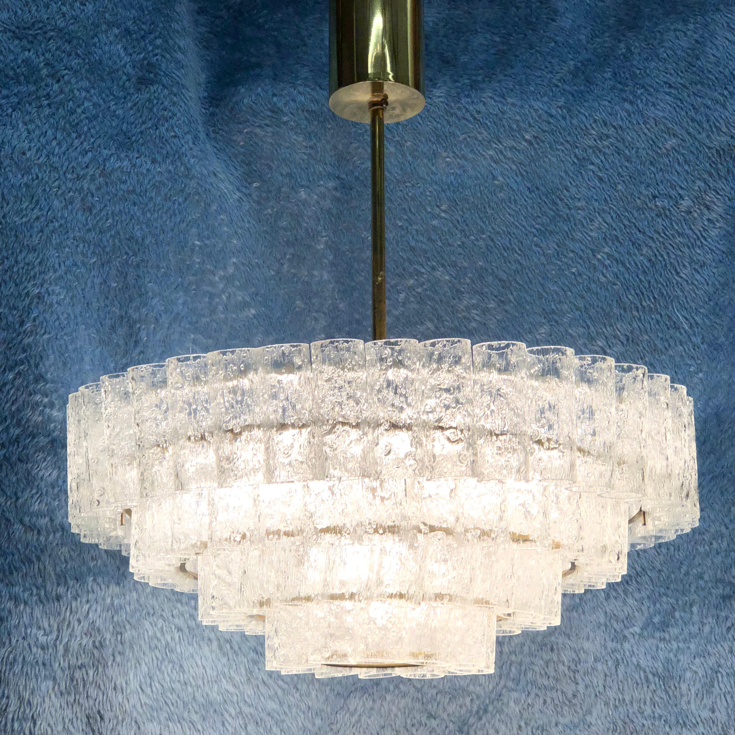 Large Four-Tier Glass Tube Chandelier by Doria Leuchten, Germany, 1960s 8