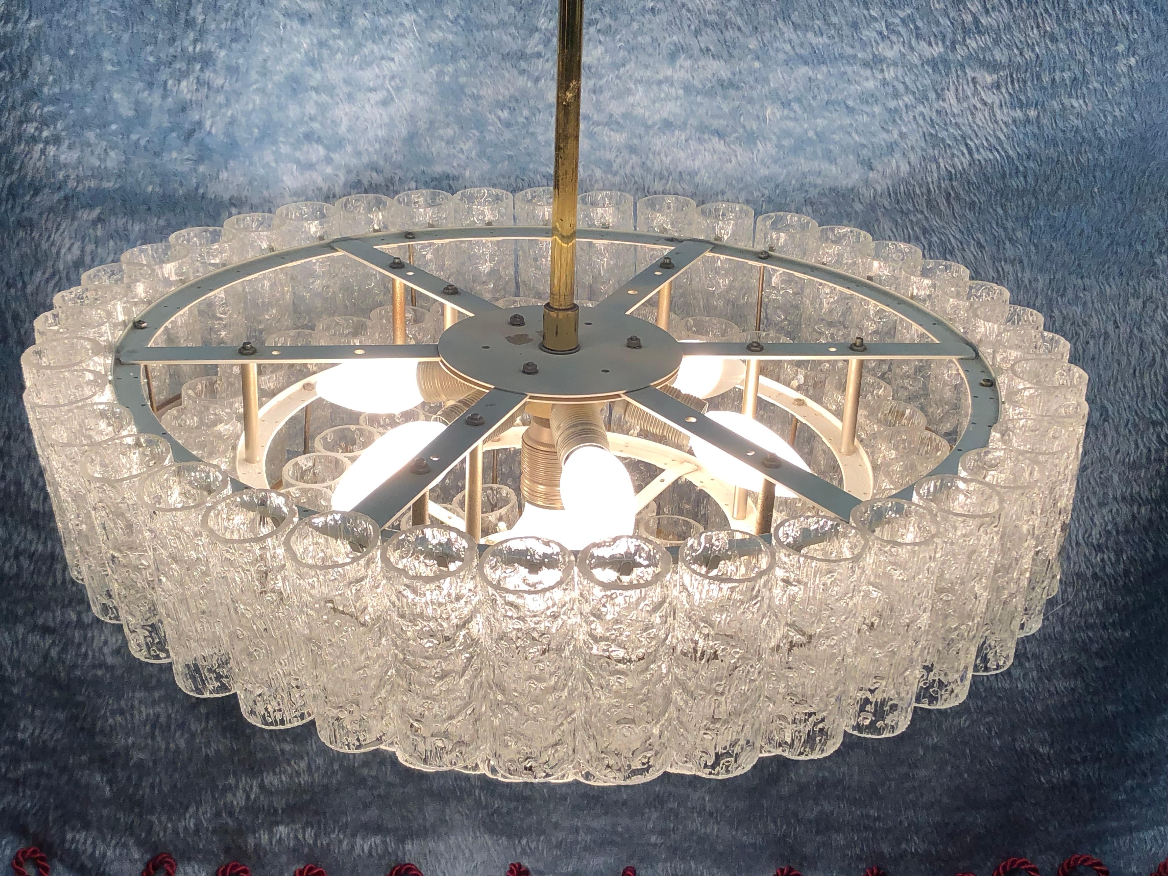Large Four-Tier Glass Tube Chandelier by Doria Leuchten, Germany, 1960s 9