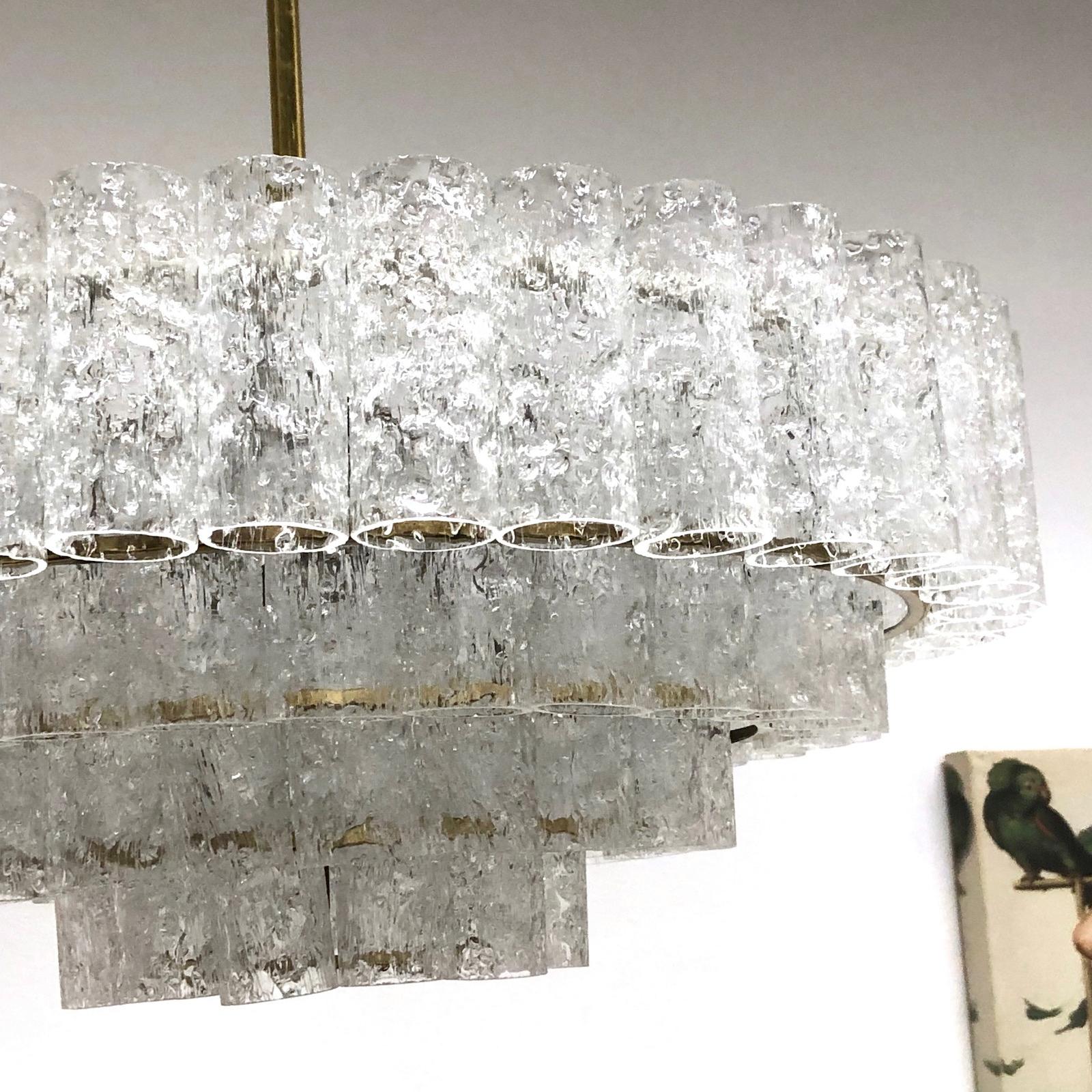 Metal Large Four-Tier Glass Tube Chandelier by Doria Leuchten, Germany, 1960s