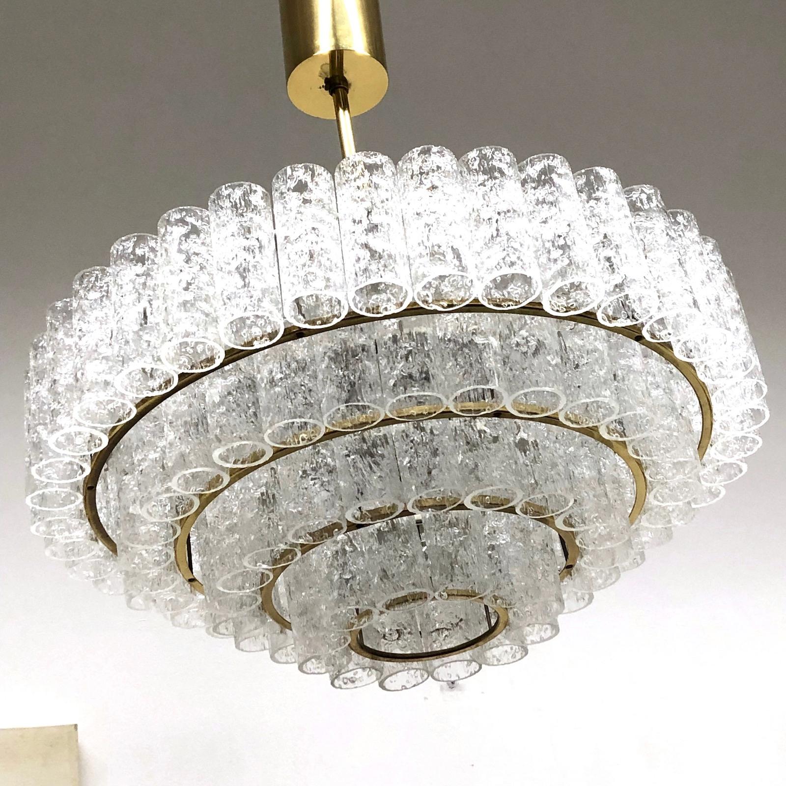Large Four-Tier Glass Tube Chandelier by Doria Leuchten, Germany, 1960s (Metall)
