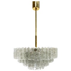 Large Four-Tier Square Glass Tube Chandelier by Doria Leuchten, Germany, 1960s