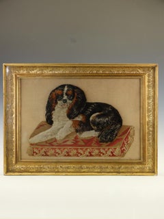 Large Framed 19th Century Folk Art Woolwork of a King Charles Spaniel