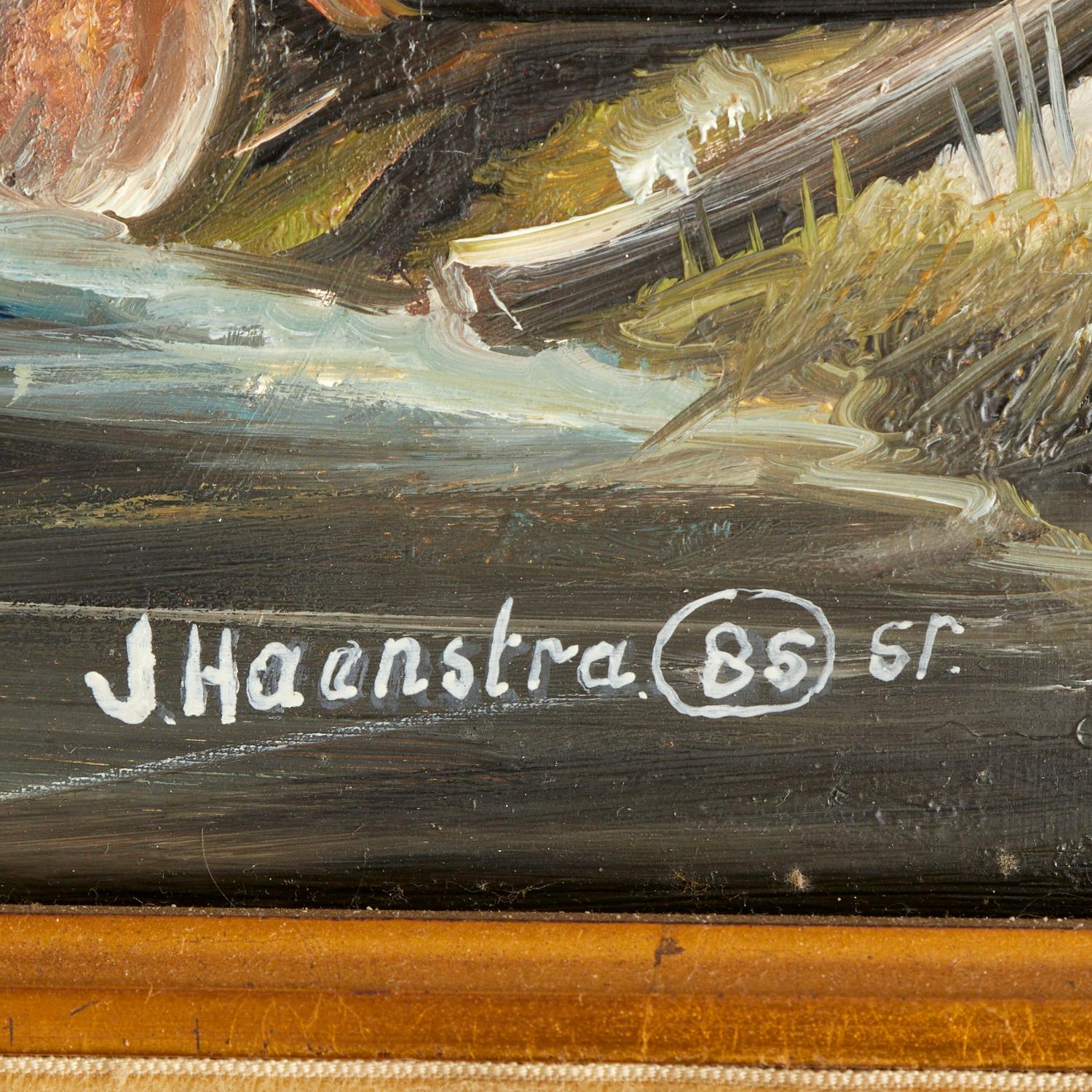 Grand cadre du 20e siècle Scène d'hiver d'une école néerlandaise, John Haanstra, huile sur panneau en vente 2