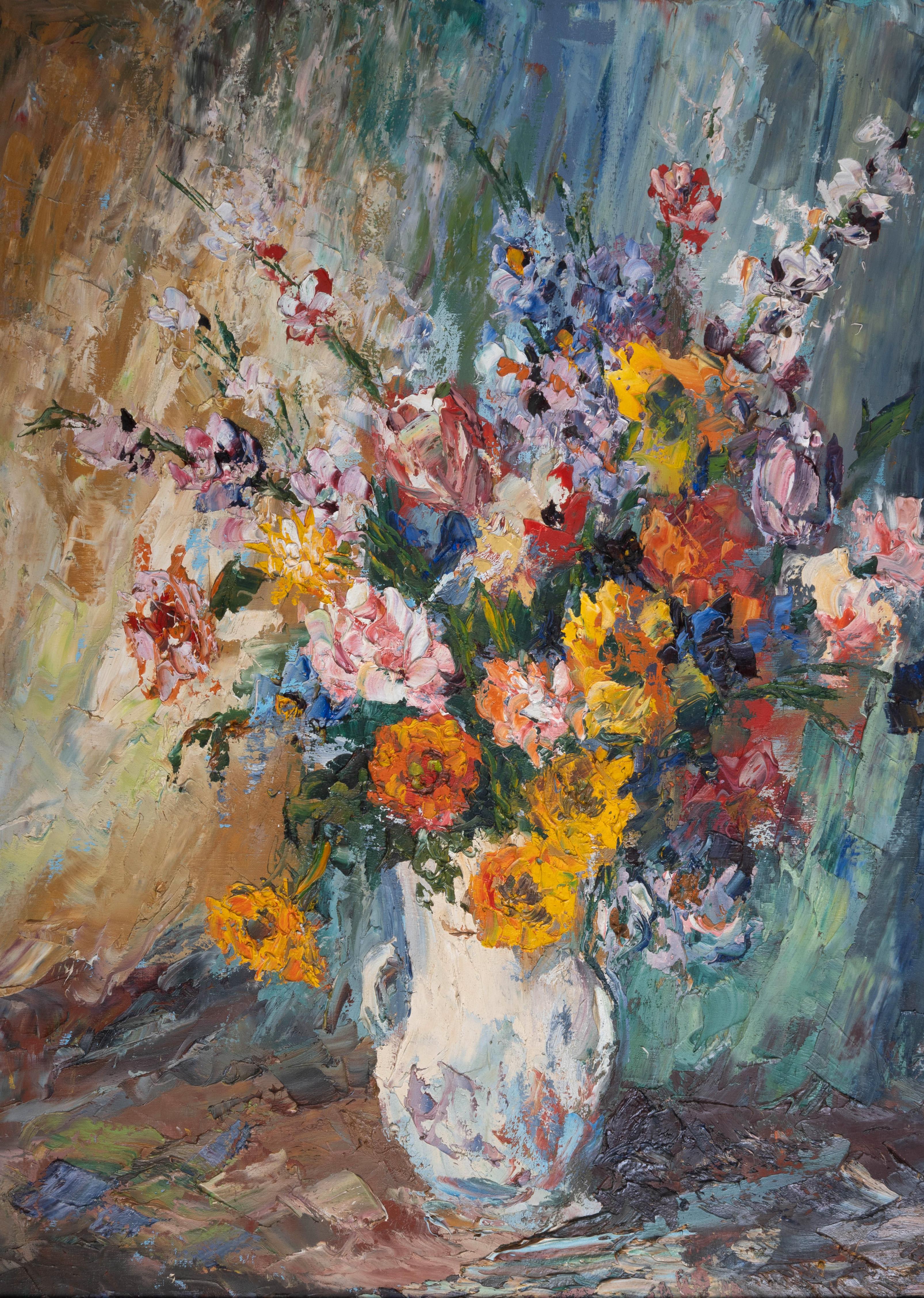 20th Century Oil On Canvas Still life of Flowers 
Framed
Good vibrant colour, presented in very good condition.

Dimensions:

H87/71.5 cm (with/without frame)
W73.5/58 cm

Please message for an accurate shipping quote
