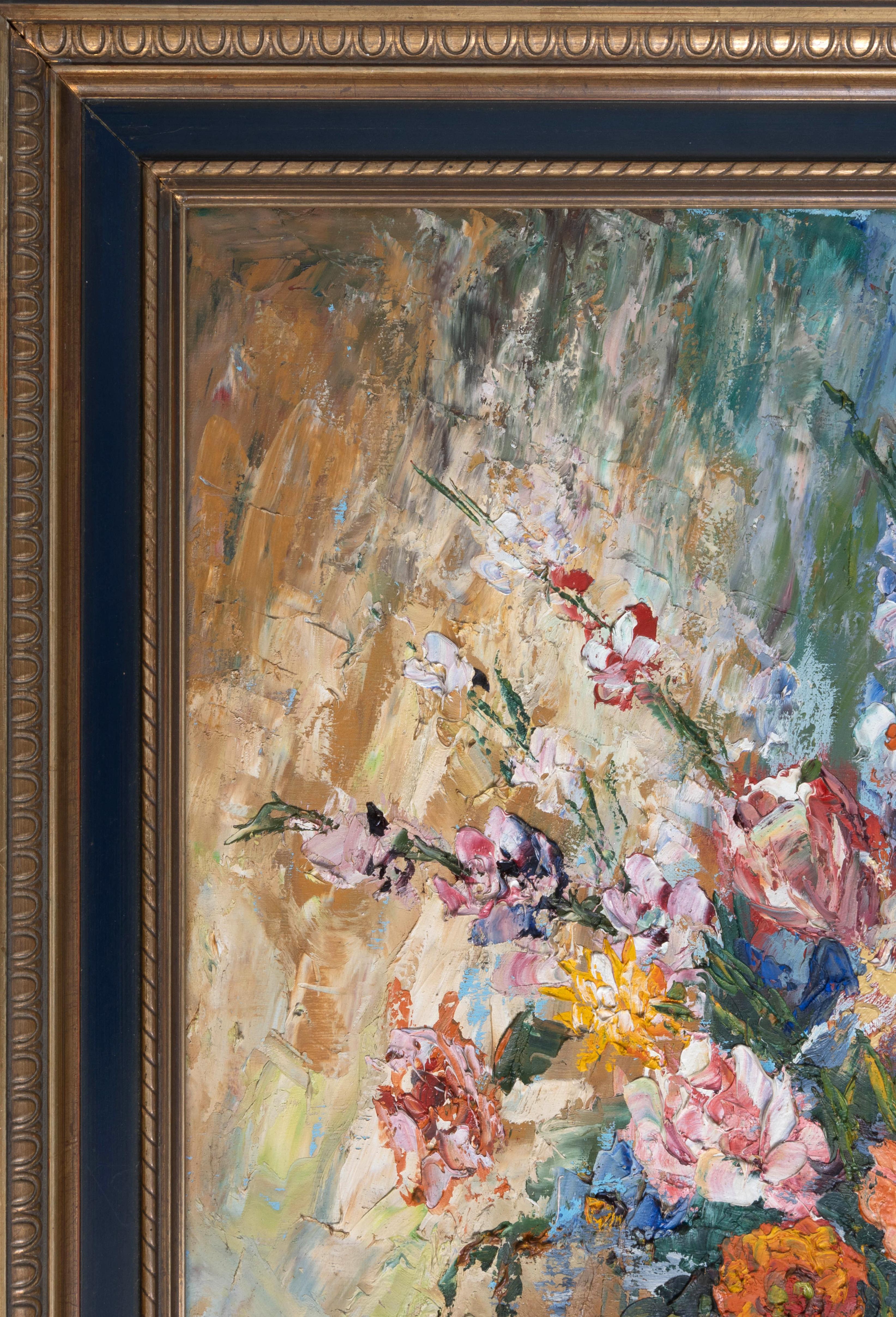 Large Framed 20th Century Oil On Canvas Still life with flowers im Zustand „Gut“ im Angebot in London, GB