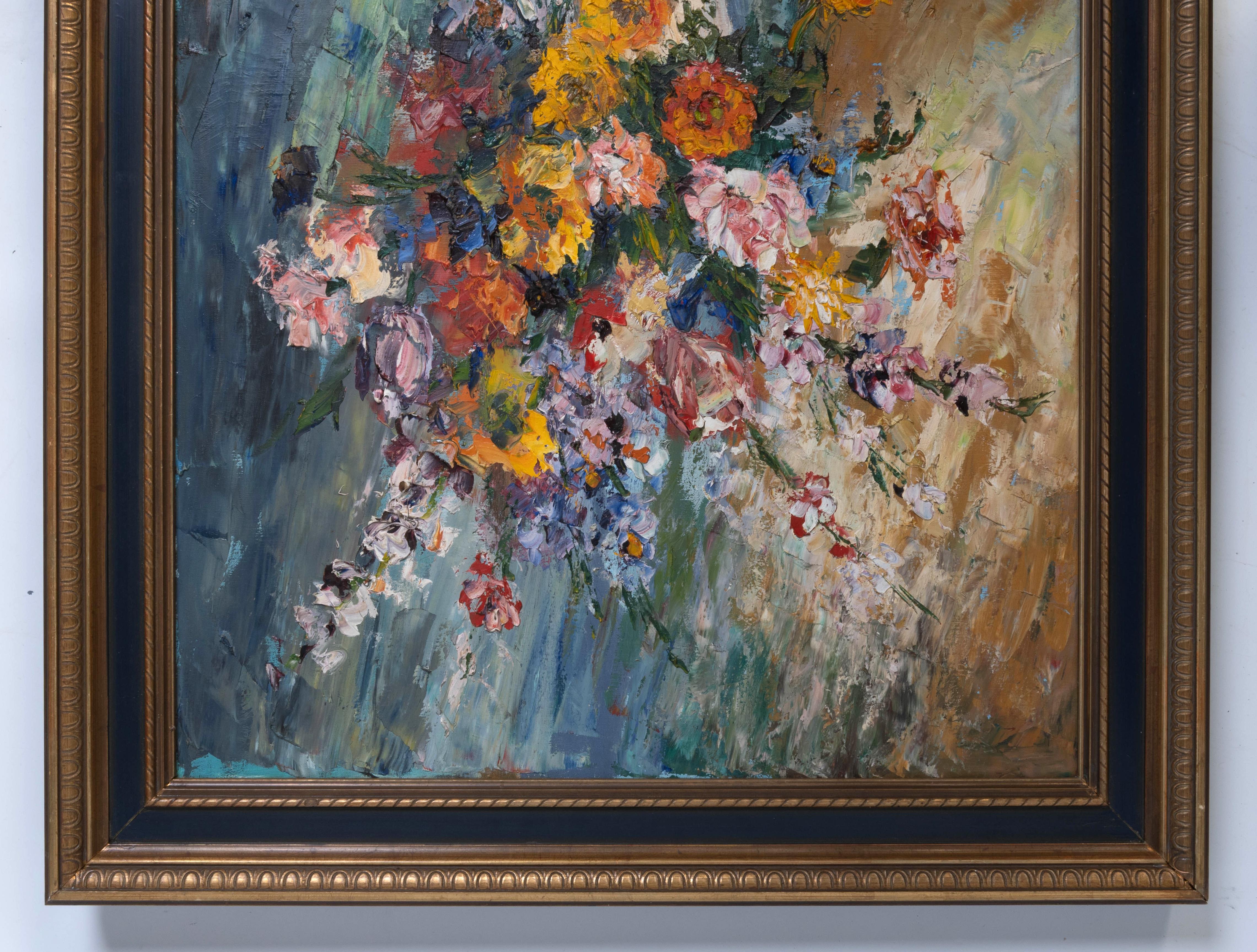 Large Framed 20th Century Oil On Canvas Still life with flowers (20. Jahrhundert) im Angebot