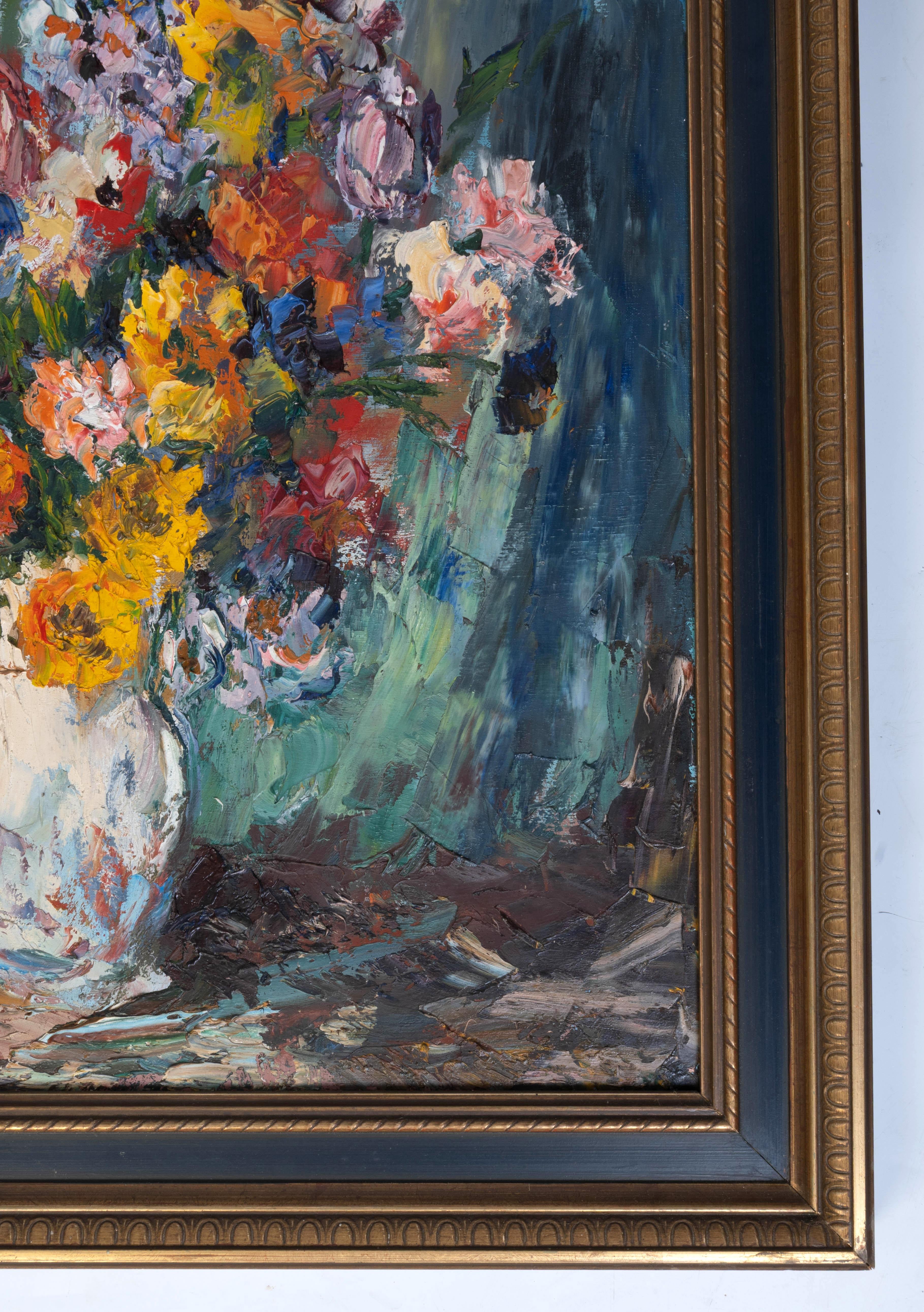 Large Framed 20th Century Oil On Canvas Still life with flowers im Angebot 2