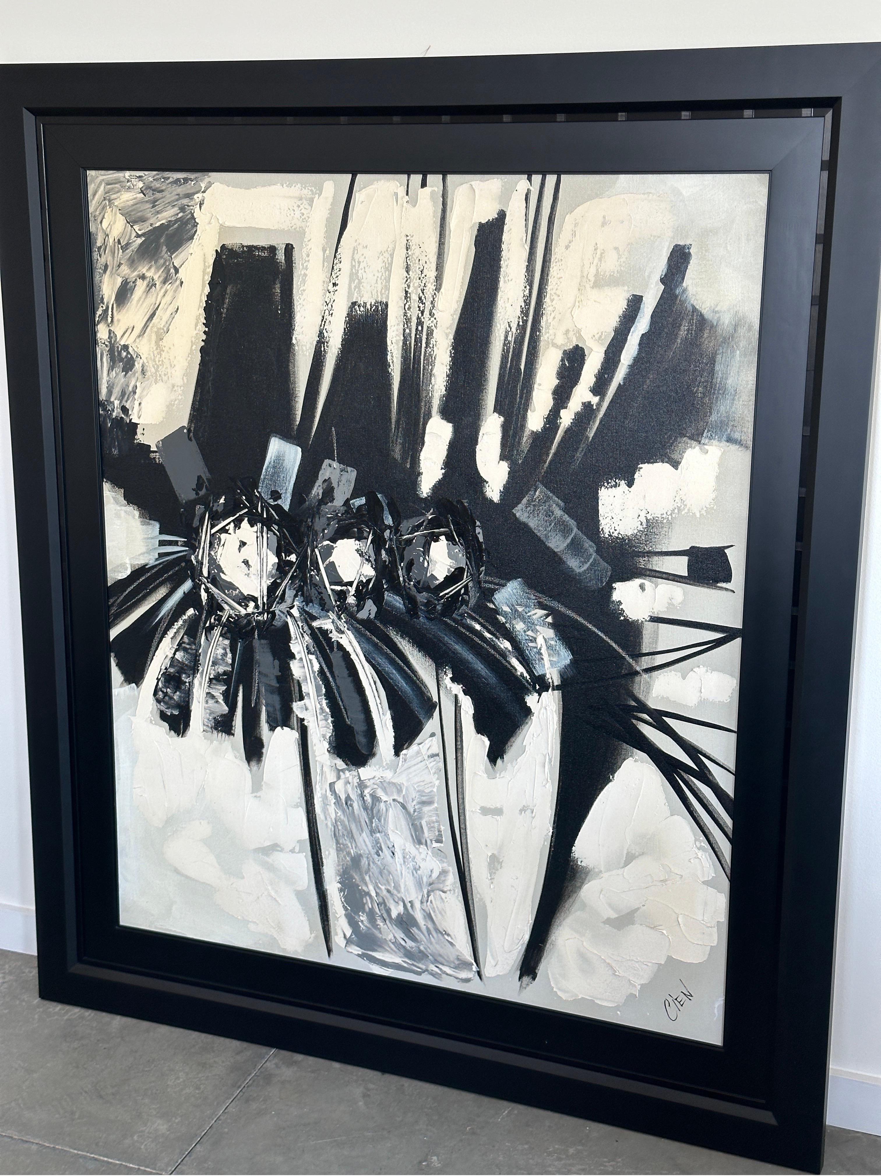 Großes gerahmtes abstraktes Original-Ölgemälde auf Leinwand von Etta Benjamin Cien (Mitte des 20. Jahrhunderts) im Angebot