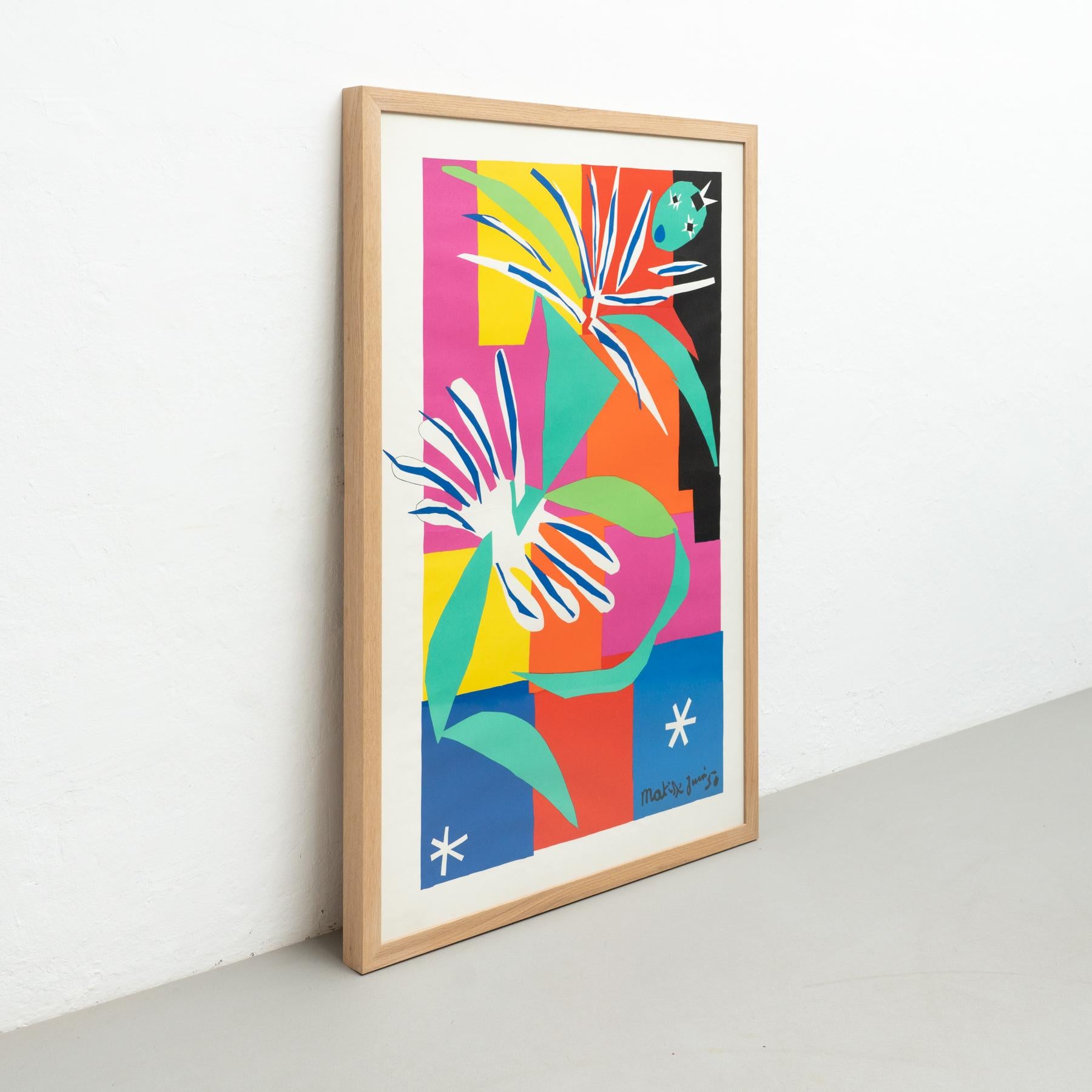 Moderne Grande lithographie encadrée d'après Henri Matisse - Gouache Decoupee en vente