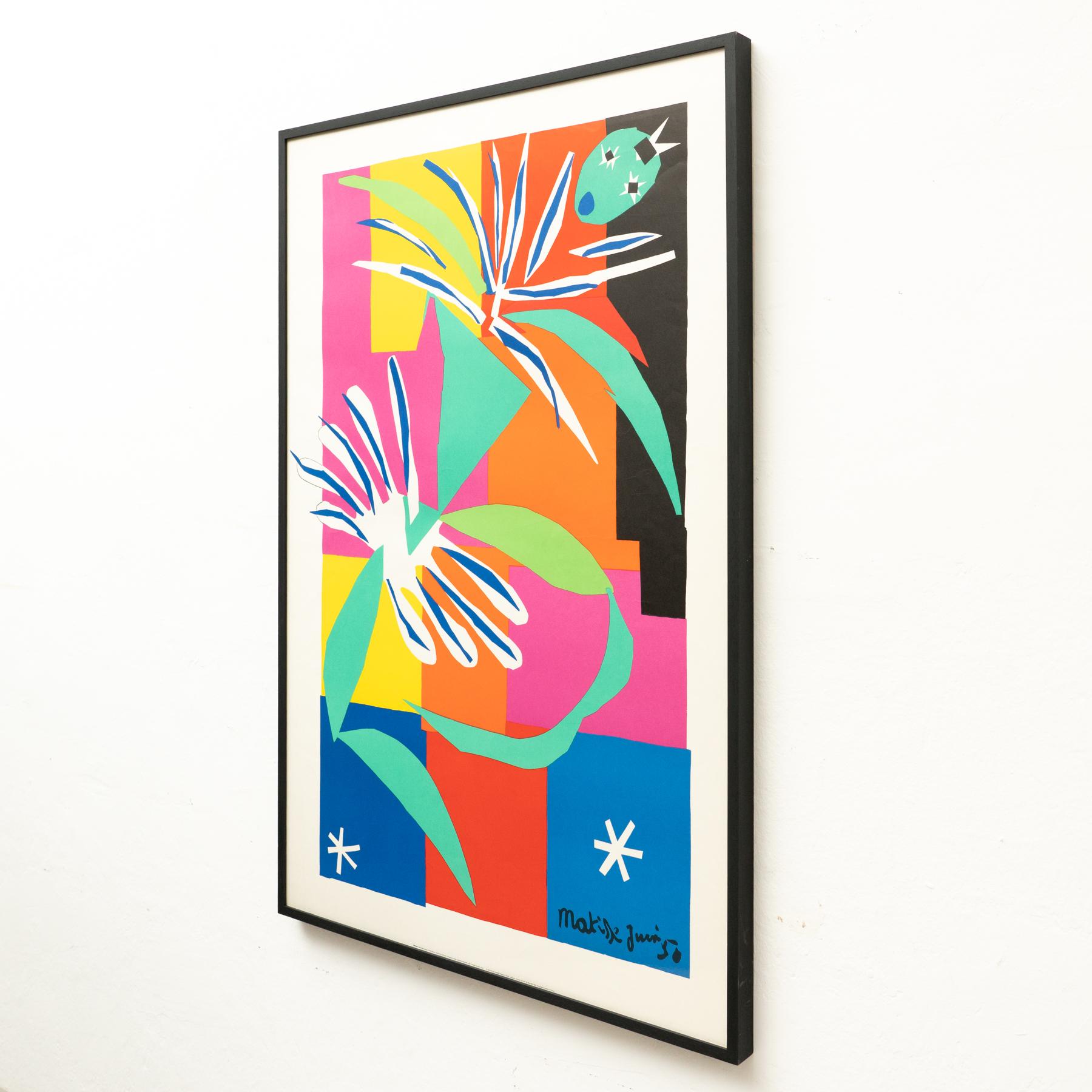 Large Framed After Henri Matisse Lithograph Gouache Decoupee In Good Condition In Barcelona, Barcelona