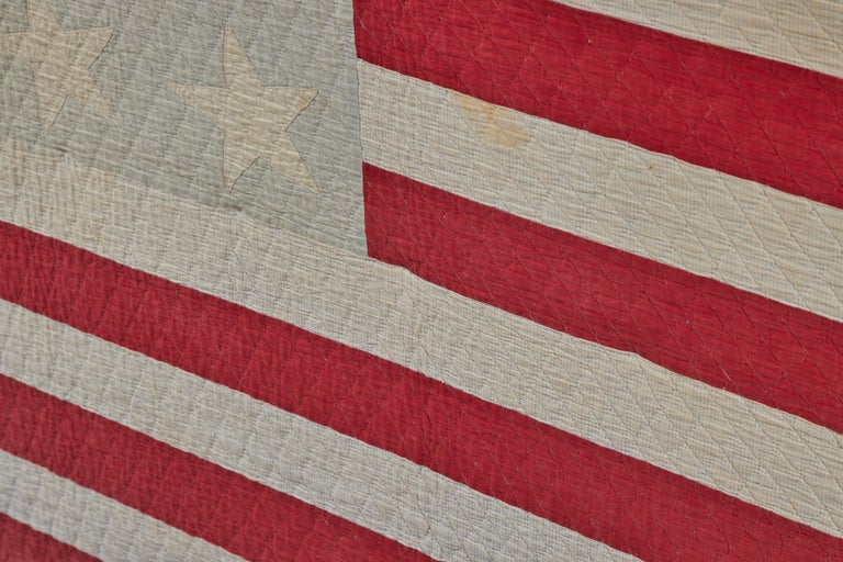 Large Framed American Flag Folk Art Quilt For Sale 3