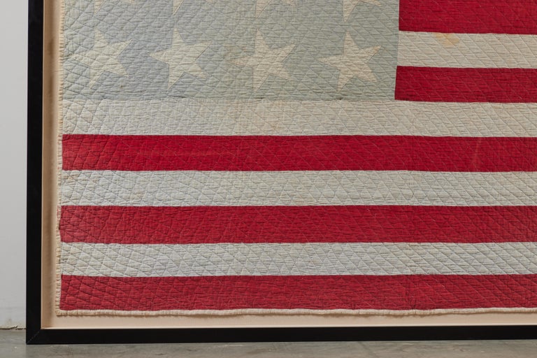 Large Framed American Flag Folk Art Quilt In Good Condition For Sale In Santa Monica, CA