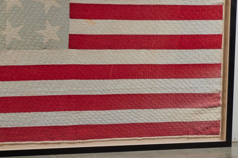 20th Century Large Framed American Flag Folk Art Quilt For Sale