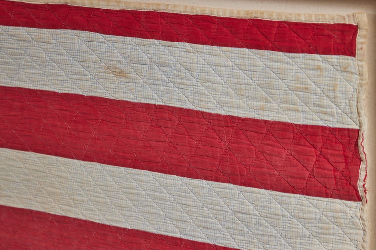 Large Framed American Flag Folk Art Quilt For Sale 2