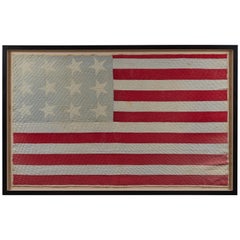 Large Framed American Flag Folk Art Quilt