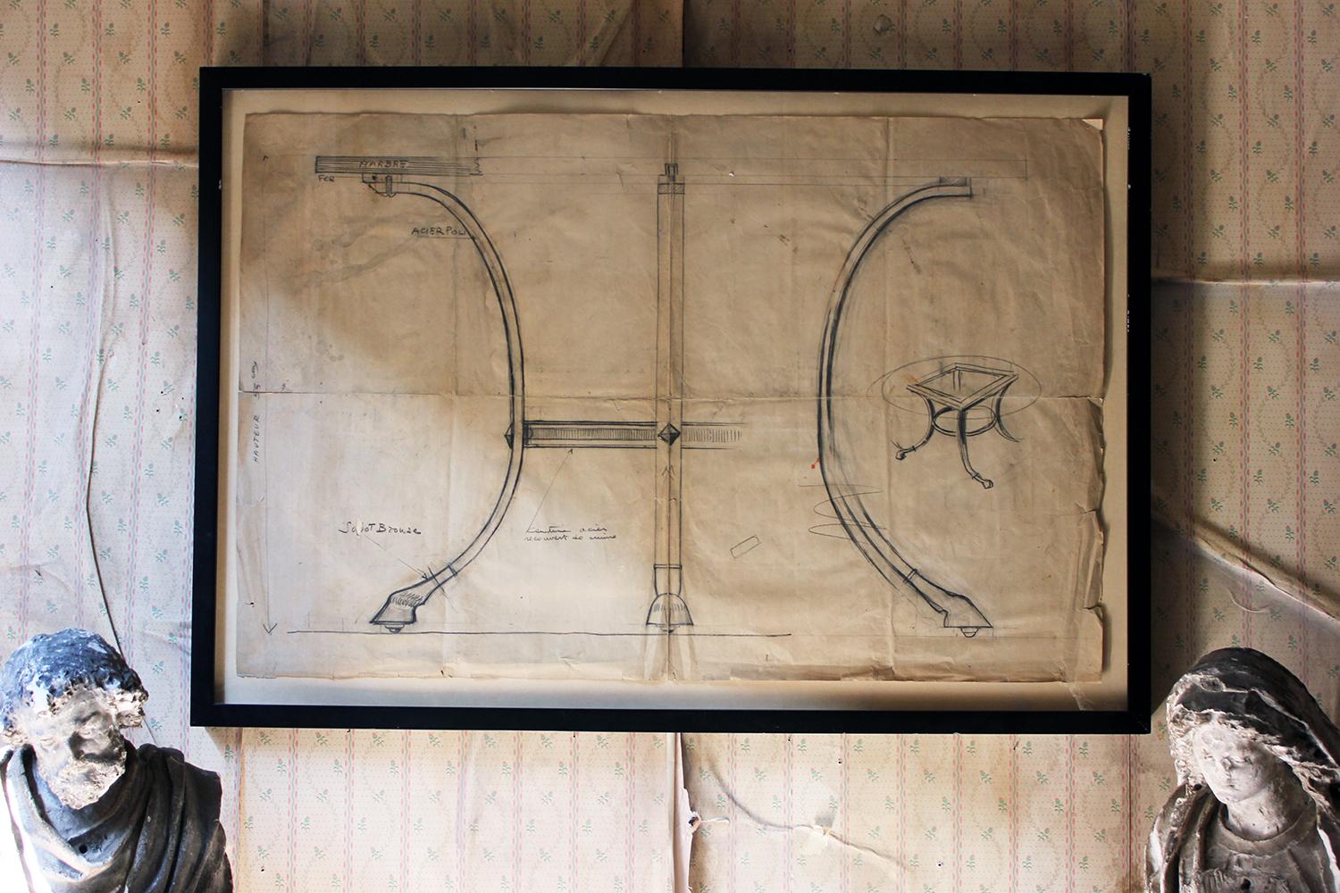 Large Framed Archival Design for a Table; Maison Paul Fargette & Maison Charles 8
