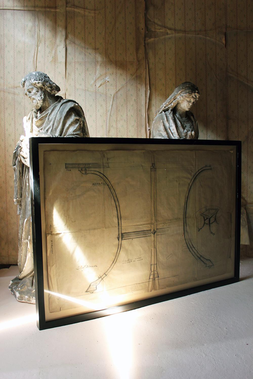 Large Framed Archival Design for a Table; Maison Paul Fargette & Maison Charles 13