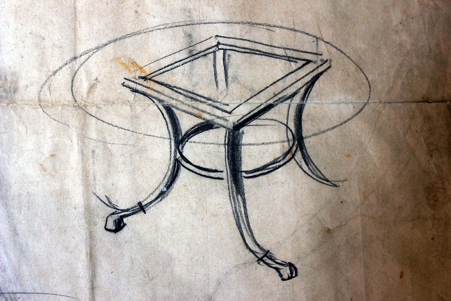 Large Framed Archival Design for a Table; Maison Paul Fargette & Maison Charles 1